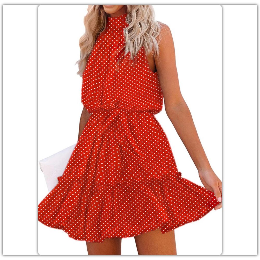Red Halter Neck Polka Dot Summer Dress